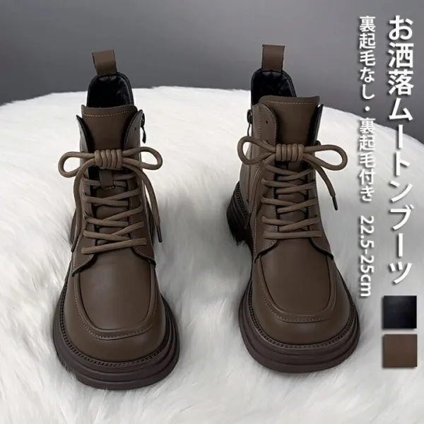 ムートンブーツ レディース ショートブーツ 滑らない ショート スノーシューズ 裏起毛 ローヒール 歩きやすい ブーツ 厚底 編み上げ 疲れない シューズ 靴 春 秋冬 暖か あったか スノーブーツ 防寒 撥水 滑り止め 厚底ブーツ ワークブーツ 美脚 通勤 普段用 お洒落