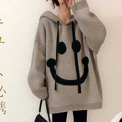 新登場 ニット 長袖 切り替え 配色 フード付き 定番 ニットセーター