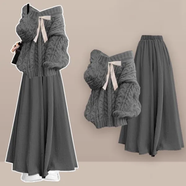 【単品注文】人気上昇中 シンプル 長袖 プルオーバー 無地 Vネック カジュアル セーター+パンツ 2点セット