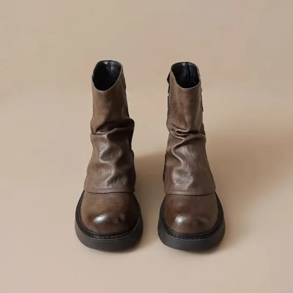 履き心地抜群 レトロ 細見え 暖かい バックル 切り替え プラットフォーム ミドル丈 ブーツ