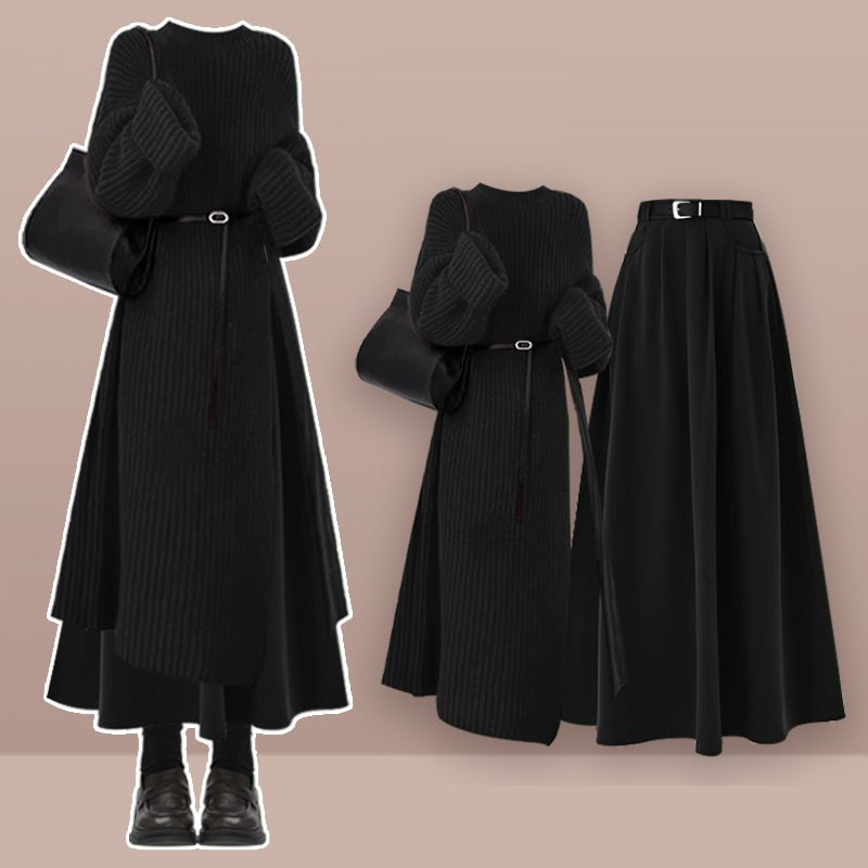 ブラックセーター+スカート/2点セット