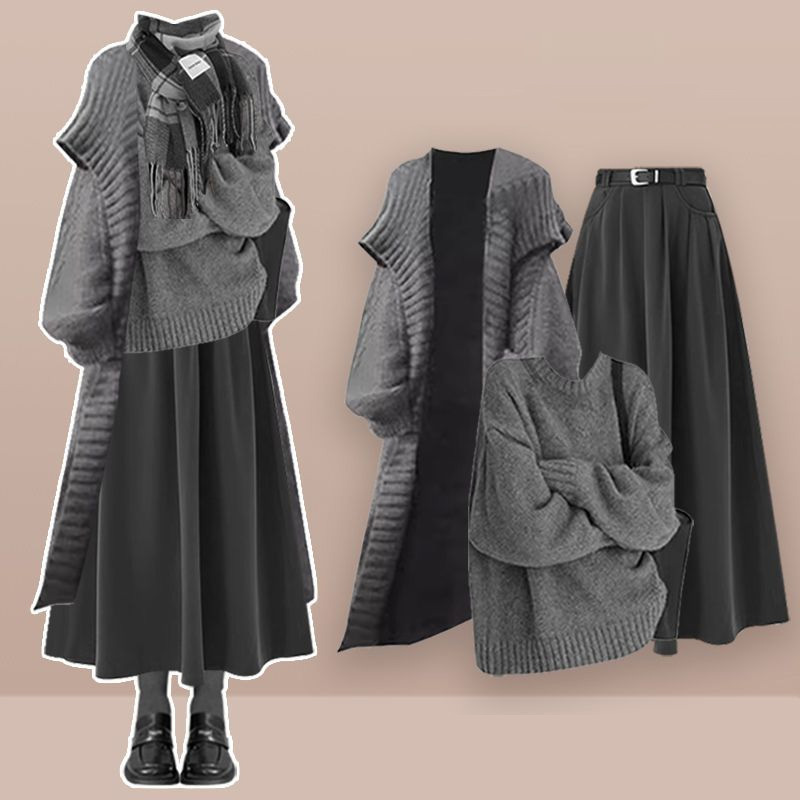 カーディガン+セーター+スカート/3点セット