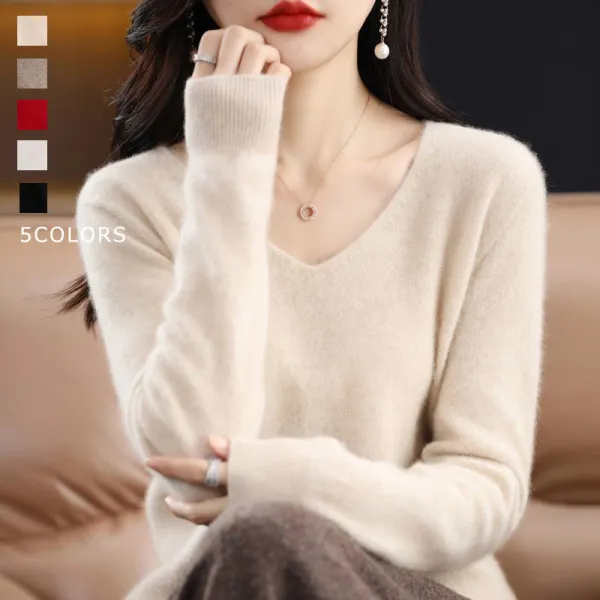 【全5色】ニットセーター無地Vネック長袖 | 大人可愛い上品見え