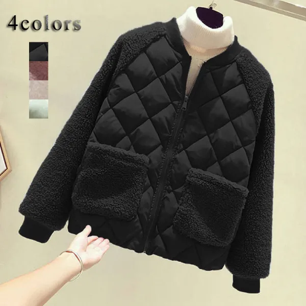 【全4色】 中綿コートジッパーラウンドネックフェイクファー長袖防寒  | 見逃し厳禁