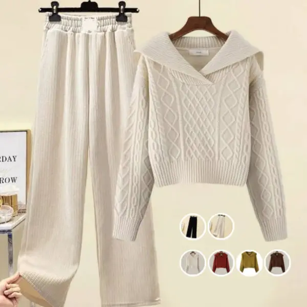 【全4色】単品可2点セット｜セーター無地+カジュアルパンツ｜冷え対策