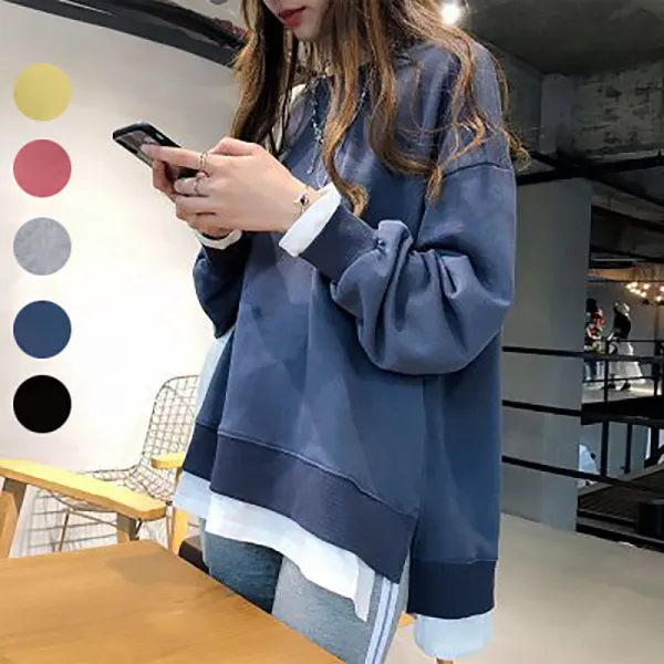 【全5色】Tシャツ切り替えラウンドネックシンプル | 女性に大人気