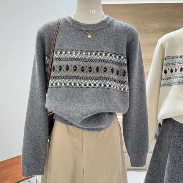 大人のお洒落をキャッチ! パターン 長袖 大きめのサイズ感 プルオーバー ラウンドネック ファッション ニットセーター