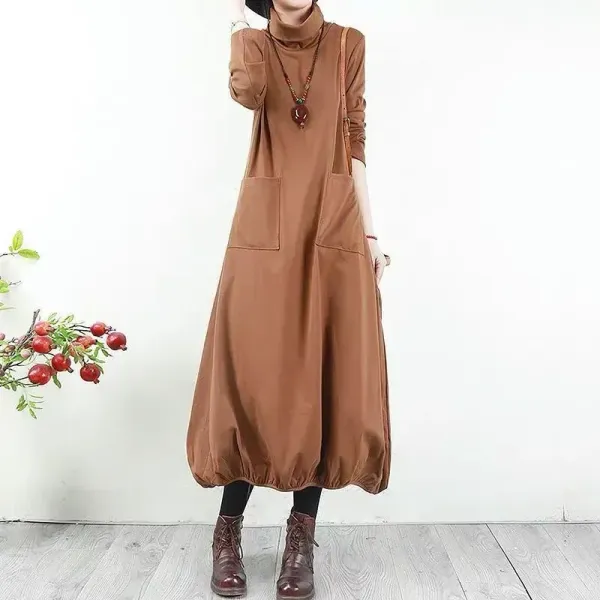 【全3色】ニットワンピース無地 長袖 ポケット付き ハイネック | 大人女子必見!