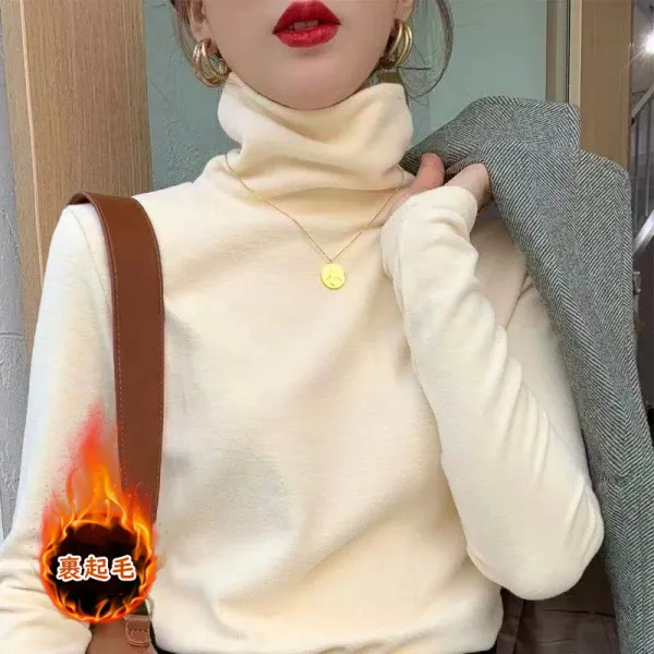 存在感抜群 防寒 プルオーバー 長袖 ハイネック 無地 ファッション 裹起毛 Tシャツ