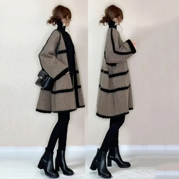 切り替え  アウター  スリムに見える  冬  気質  暖かい  新作  レディース  バイカラー