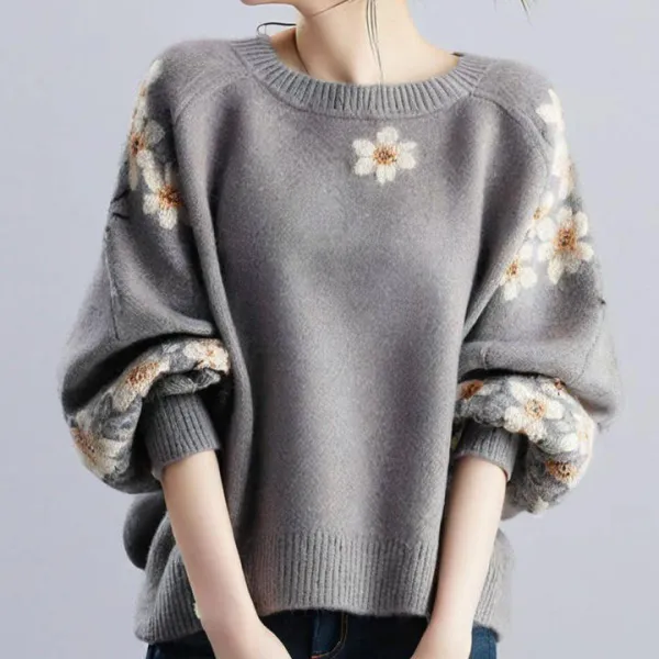 刺繍  ニット  ニット / セーター  クルーネック  新作  日本風  ニットセーター