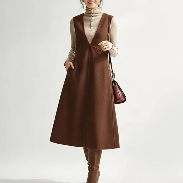 着回し力抜群ファッションＶバックVネックノースリーブ無地Aラインジャンパースカートブラック黑