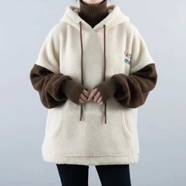 雑誌に掲載された大きめのサイズ感フード付き長袖重ね着風アルファベット韓国系スウェット・パーカー