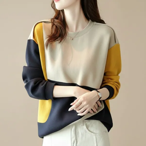 【パーカー新作ランキング入賞】配色 切り替え ラウンドネック 長袖 2色あり M-2XL レディースパーカー