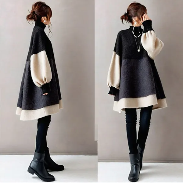 トレンドアイテム 切り替え 長袖 ハイネック 配色 ファッション セーター