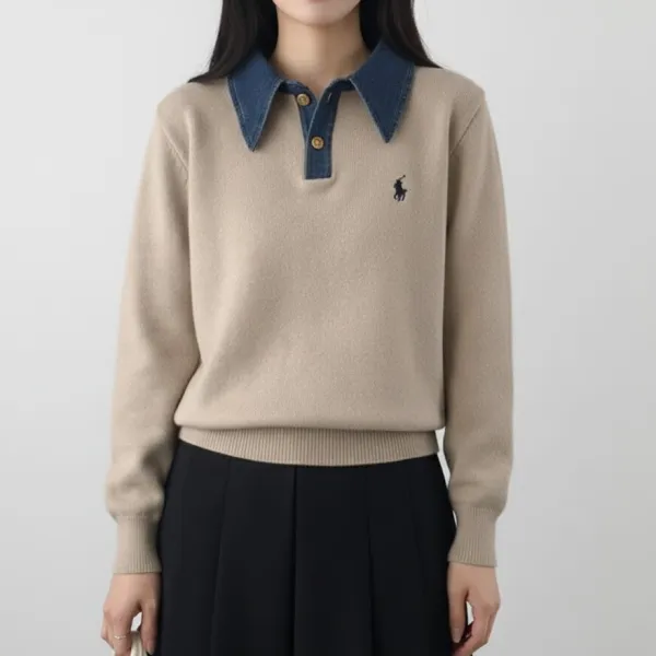 【全4色】ニットボタン長袖折り襟デニム |  着回し力抜群