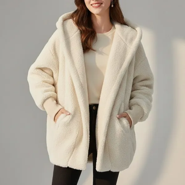 「着回し力抜群」 暖かい 柔軟加工 無地 体型をカバー フード付き フェイクファー ドルマンスリーブ 秋冬 カーディガン