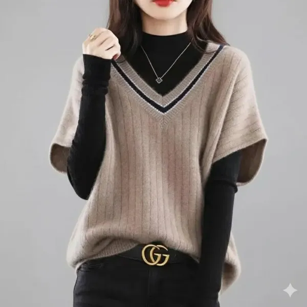 インスタで超人気 配色 ノースリーブ 切り替え 無地 Vネック 韓国系 ベスト