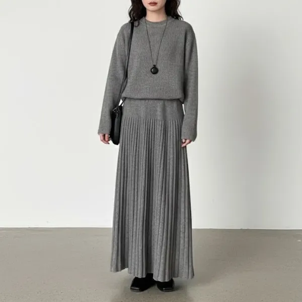 ［ SET ］ルーズフィットダメージニット×ロングスカートセット