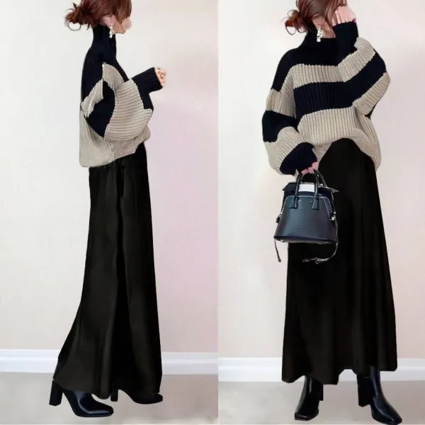 【2点セット】切り替え  ニット  スカート  新作    韓国風  バイカラー