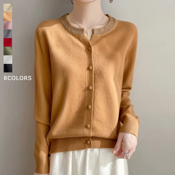 【全8色】ニットカーディガンラウンドネックボタン無地長袖スパンコール  | 新作発売