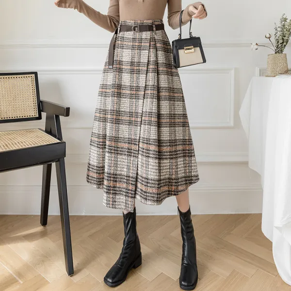フレアースカート  スリムに見える  冬  韓国風  ベルト付き  新作  レディース