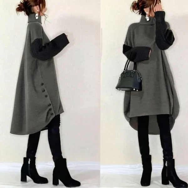 ワンピース  切り替え  タートルネック  秋  新作  日本風  バイカラー