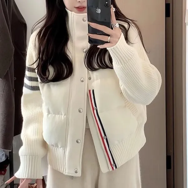 切り替え  ニット  アウター  ダウンジャケット  コットン  スタンドネック  春秋  デザイン  暖かい  おしゃれ / ファッション  デザイン性  レディース  軽量