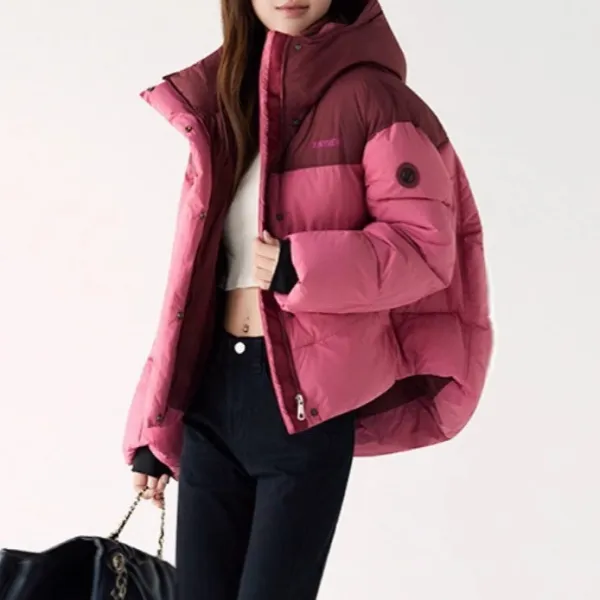 カラーブロック  アウター  ダウンジャケット  コットン  ミニ丈  フード付き  冬  暖かい  新作  おしゃれ / ファッション  レディース