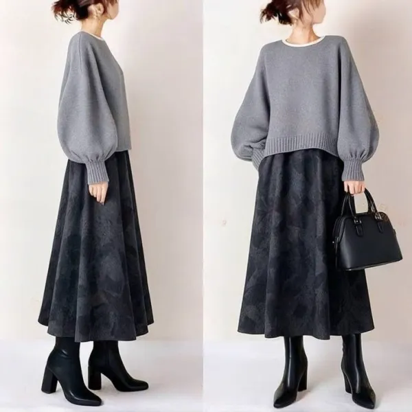 【2点セット】ランタンスリーブ  ニット / セーター  ゆったり  ジャカード