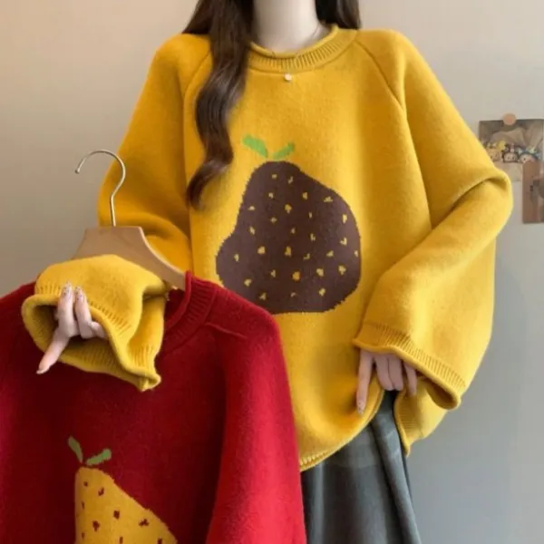 【全3色】ニットセーター長袖ラウンドネック｜防寒体型カバー