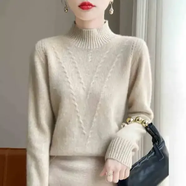 新作10%OFF毎日参考になる！プルオーバーハーフネック長袖ニット無地シンプルニット・セーター