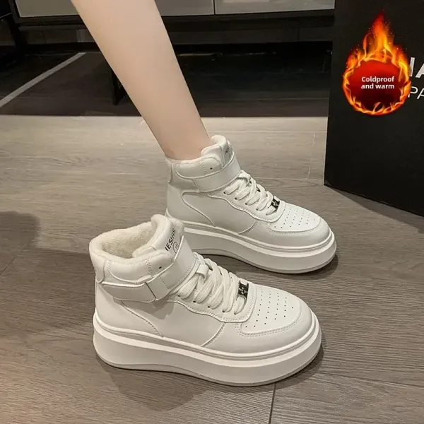 新作10%OFF足裏にフィット履き心地抜群暖かい厚底裏起毛丸トゥプラットフォームハイカットスニーカー