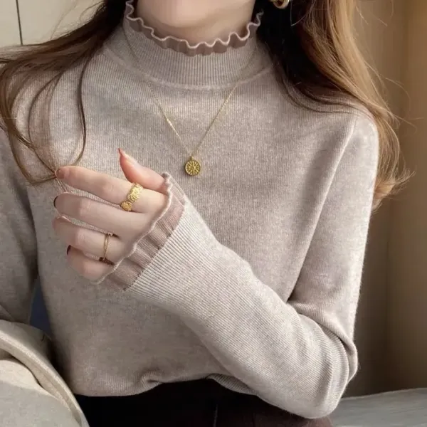 新作10%OFF『大人が着たいアイテム』無地ハーフネック長袖プルオーバーレースファッションニット・セーター