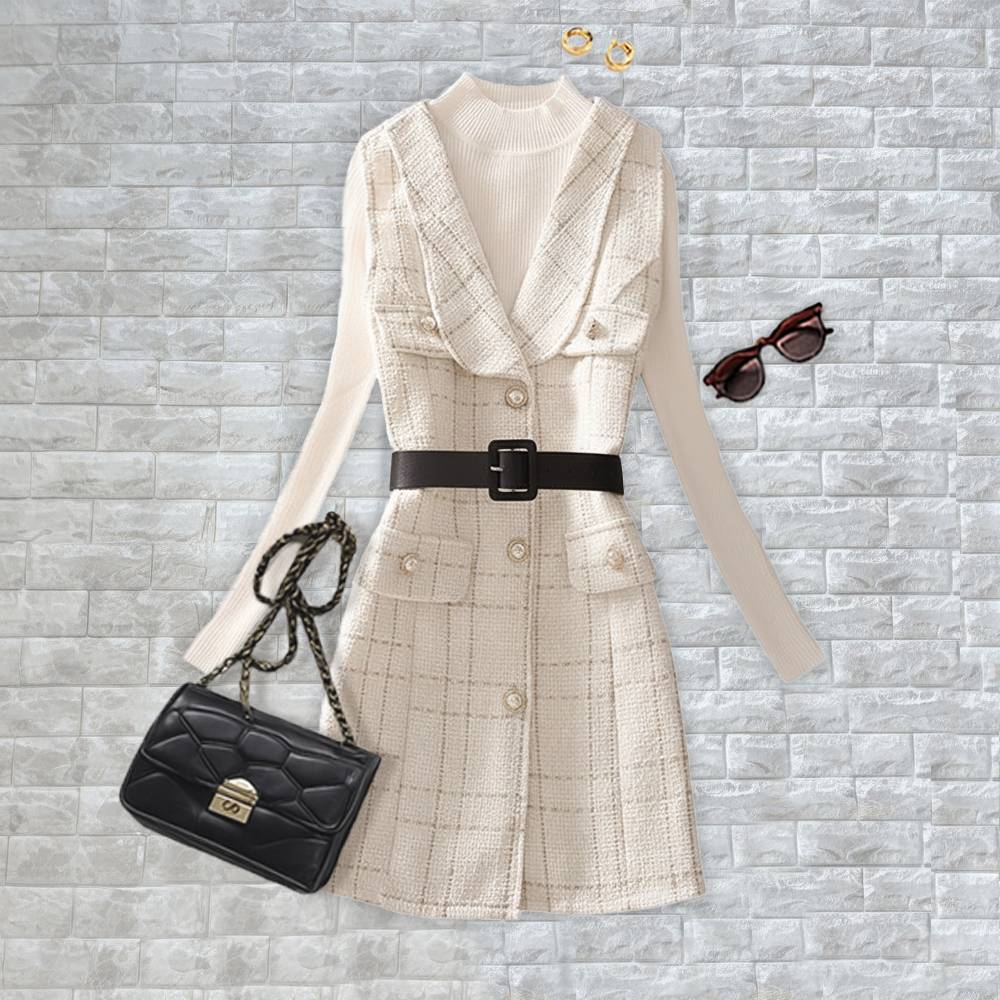 ホワイトワンピース+ホワイトセーター/セット