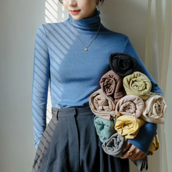 新作10%OFF新商品をピックアップ無地長袖ハイネック伸縮性ありぴったりしたサイズ感ファッションTシャツ