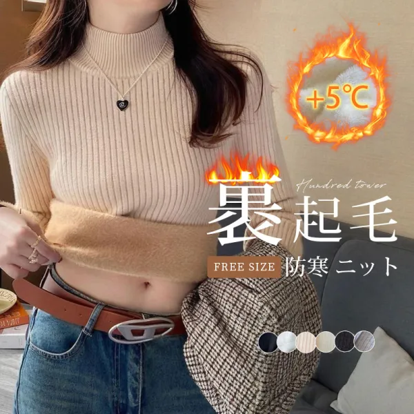 +5℃！極暖 好評発売中 ハイネック 伸縮性 ストレッチ あたたかい 裏起毛 裏ボア ニット