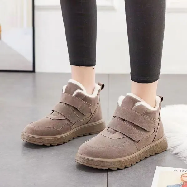 柔軟性に優れた配色丸トゥレトロマジックテープムートンブーツ