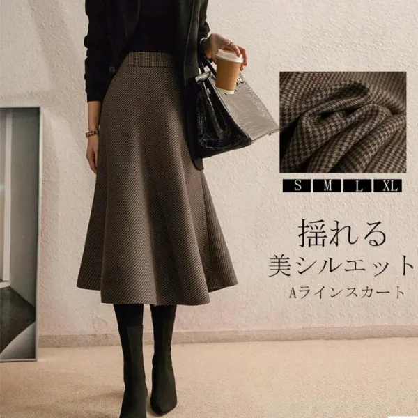 フレアスカート ミモレ丈 スカート 秋冬 ロング aラインスカート ロングスカート チェック柄 スカート ハイウエスト レディース ボトムス 大きいサイズ スカート aライン フレア ロング丈 膝下 きれいめ 体型カバー 通勤