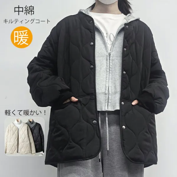 キルティングコート ショート ジャケット ノーカラー キルティング ジャケット レディース キルティングジャケット アウター 羽織り 中綿ジャケット 大きいサイズ 軽量 中綿コート 中綿 防寒 秋冬 低身長 高身長 黒 ブラック