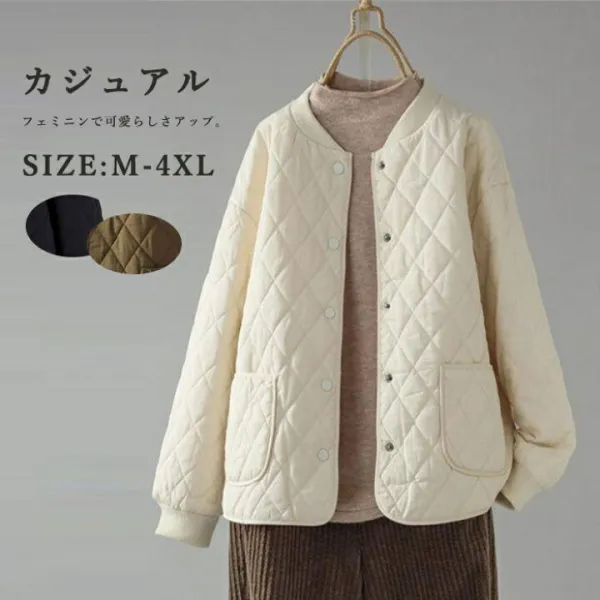 キルティングジャケット 中綿ジャケット レディース 秋冬 キルティングコート アウター 中綿アウター ノーカラー ショート丈 中綿コート 軽量 薄手 ノーカラージャケット ショートコート キルティング インナー 長袖 ジャケット 大きいサイズ 軽量 無地  防寒 ゆったり