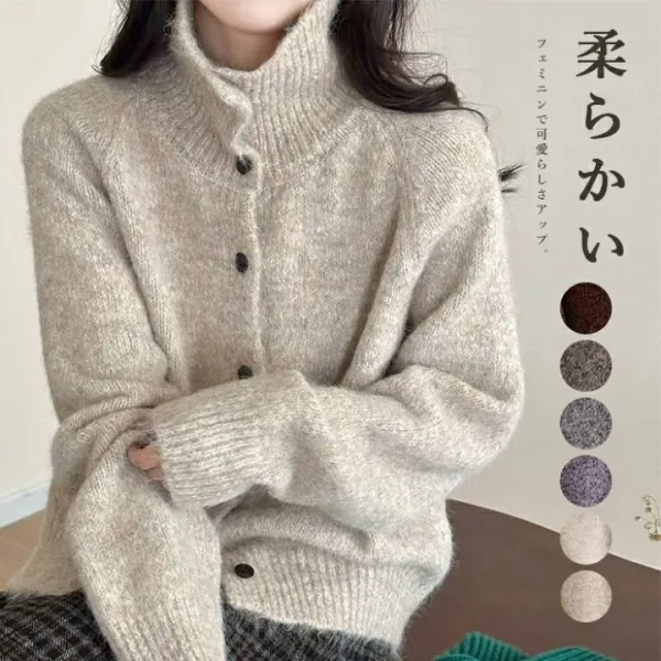 カーディガン ニット アウター タートルネック レディース ニットカーディガン 長袖 秋冬 トップス 羽織り ハイネック タートルネック ニットセーター ショート丈 ゆったり ドロップショルダー ボタン開閉 アウター コート カジュアル オシャレ 無地 黒 ブラック グレー