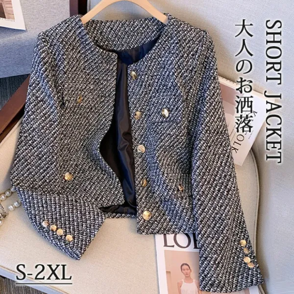 ツイード ジャケット レディース ノーカラージャケット コート 春夏秋 大きいサイズ きれいめ 高級感 アウター 長袖 ショート丈 羽織り 無地 お洒落 カジュアル シンプル フォーマル フェミニン ショートジャケット OL 入園 入学 卒業式 オフィス 結婚式 披露宴 成人式