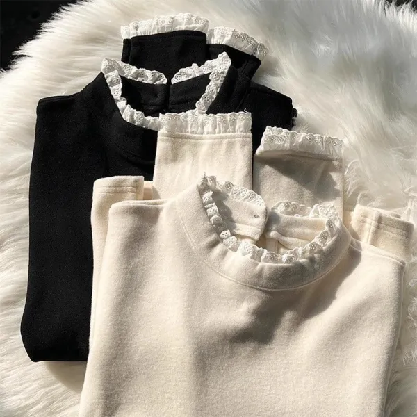 Ｔシャツレース長袖ハーフネック｜存在感抜群