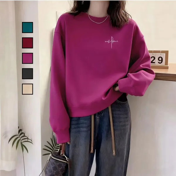 【全5色】スウェットアルファベット長袖ラウンドネック｜スタイリッシュ