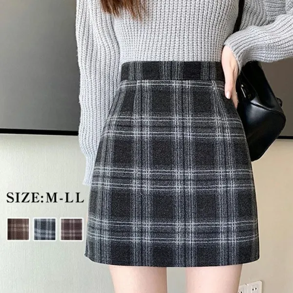 絶対欲しい ハイウエスト ショート丈 ラシャ チェック柄 Aライン 韓国系 スカート