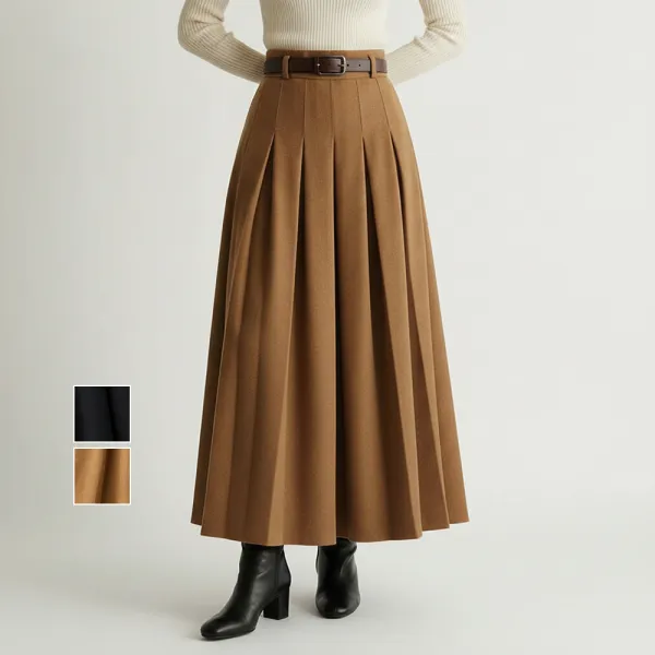 絶対欲しい 無地 ベルト付き ギャザー ロング Aライン レトロ スカート