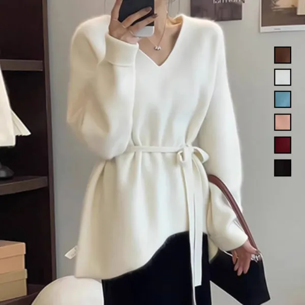 【全6色】長袖Vネック無地リボン｜柔らかくて優しい印象