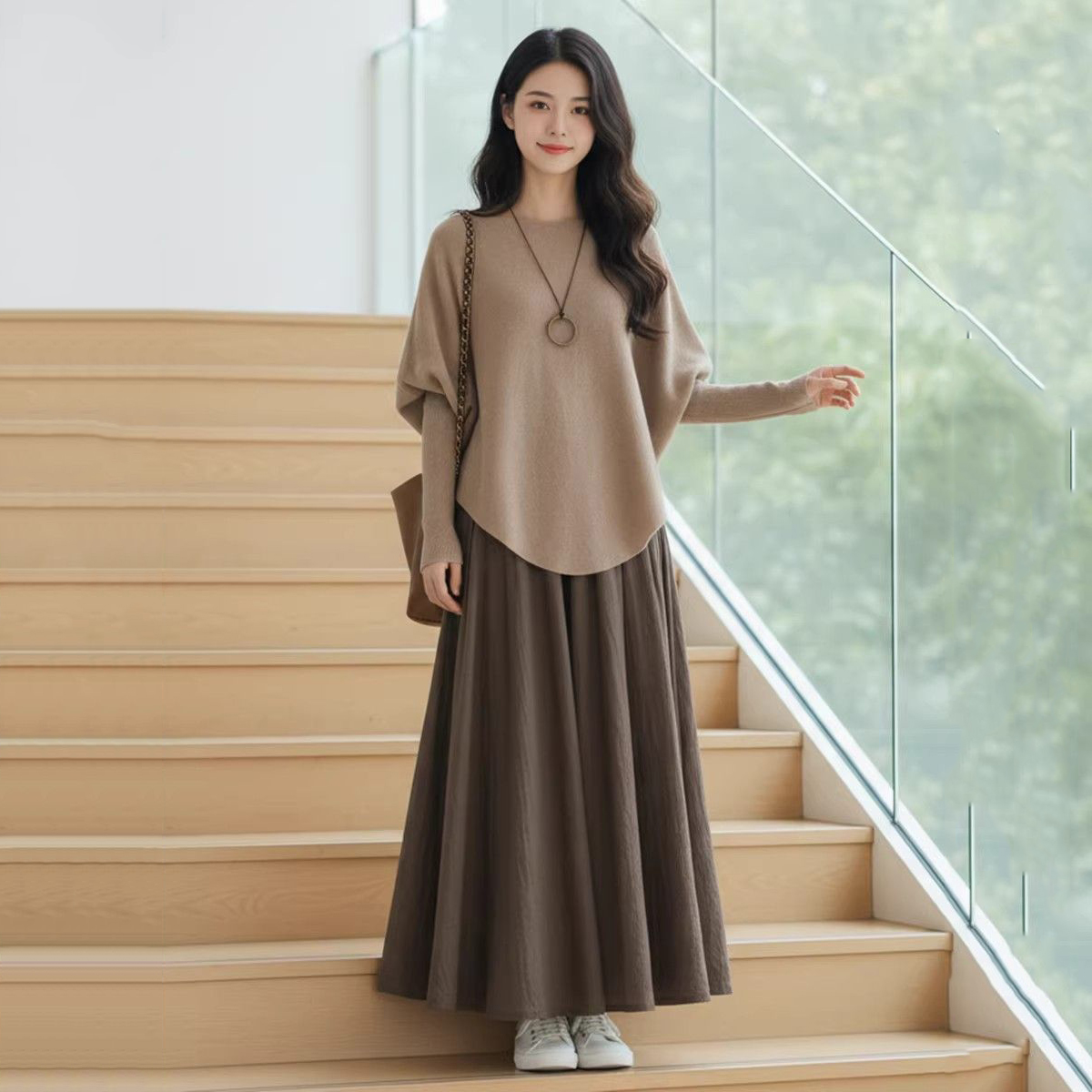 カーキ/トップス＋ブラウン/パンツ