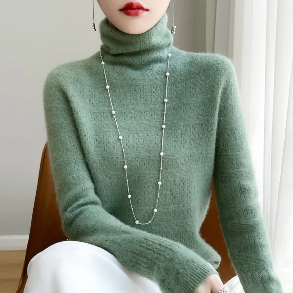 多色お選び可 長袖 無地 フェミニン ハイネック プルオーバー ニットセーター